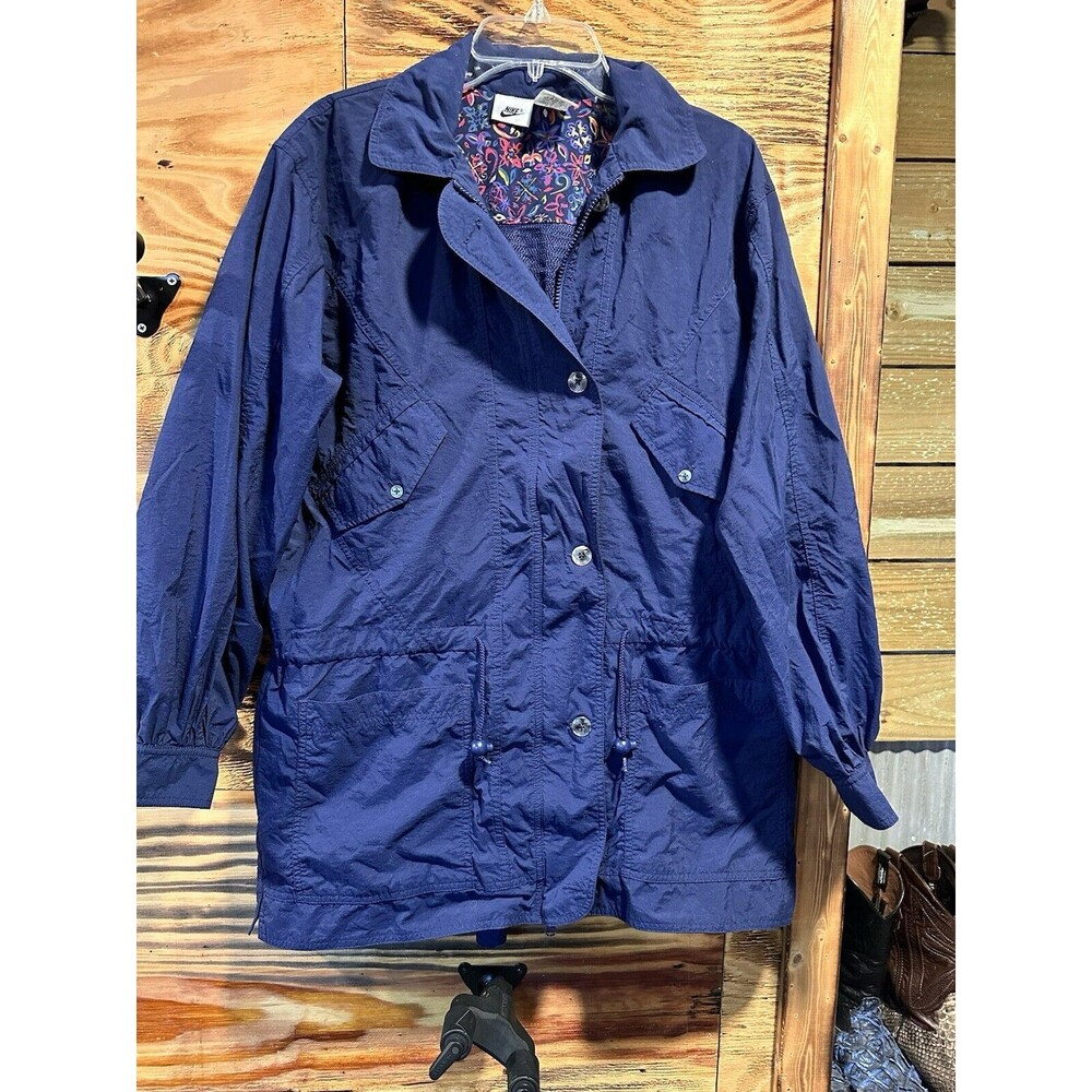 NIKE Spell Out Swoosh 4 Pocket Zip Button Windbreaker Jacket 90s Women’s M